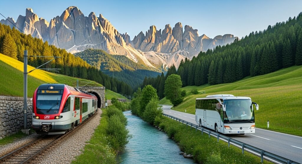 Transporte público: tren y bus hacia los Dolomitas